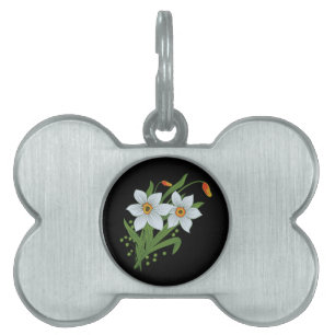 Médaillons Pour Animaux Domestiques Tulipes et jonquilles Fleurs Fond noir