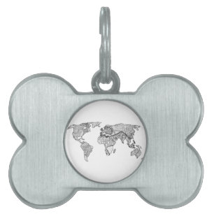 Médaillons Pour Animaux Domestiques Unique Monde Carte Doodle