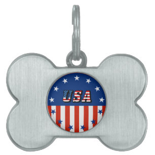 Médaillons Pour Animaux Domestiques USA - Drapeau américain et étoiles en cercle