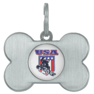 Médaillons Pour Animaux Domestiques USA Snowboard