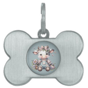 Médaillons Pour Animaux Domestiques Vache Bébé mignonne Pastel dans les salons avec fl