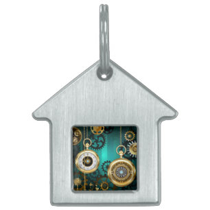 Médaillons Pour Animaux Domestiques Veille bijoux Steampunk sur un Arrière - plan vert