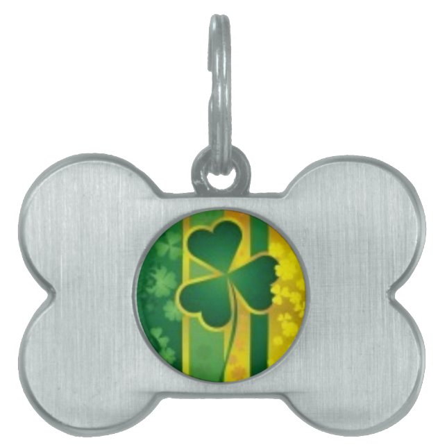 Médaillons Pour Animaux Domestiques Vert de shamrock et conception d'or (Devant)