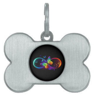 Médaillons Pour Animaux Domestiques Vibrant infinity with rainbow butterfly on black
