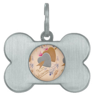 Médaillons Pour Animaux Domestiques Vintage Silver & Gold Hearts Valentine Postcard