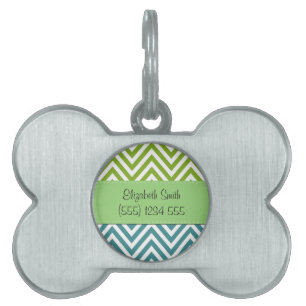 Médaillons Pour Animaux Domestiques Votre nom - motif de zigzag, Chevron - bleu blanc
