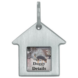 Médaillons Pour Animaux Domestiques Winter snow scene with cute black and tan dog