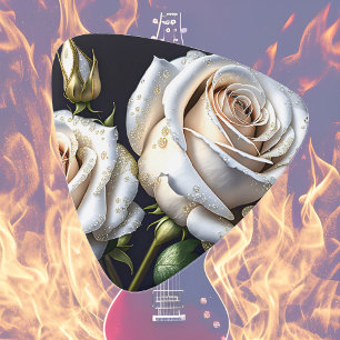 Médiators De magnifiques roses blanches aux détails dorés