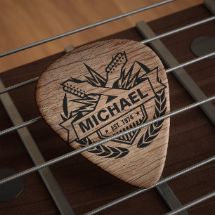 Médiators Faux Wood Guitariste moderne Logo personnalisé