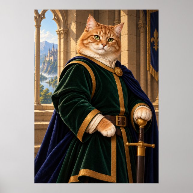 Medieval Cat Knight Fantasy Art Poster (Devant)