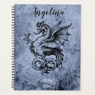 Medieval Dragon Distressed Blue Background Planner