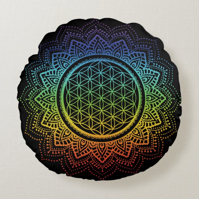 Méditation Coussin Fleur de vie Mandala Chakra (Devant)
