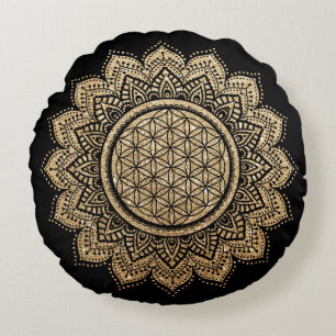 Méditation Coussin Fleur de vie Mandala Gold