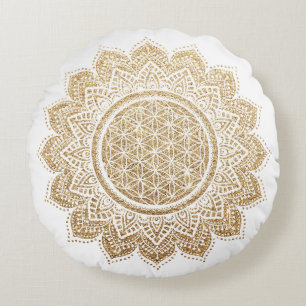 Méditation Coussin Fleur de vie Mandala Gold