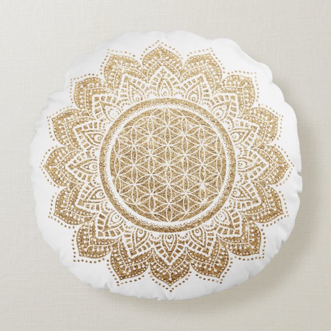 Méditation Coussin Fleur de vie Mandala Gold (Devant)