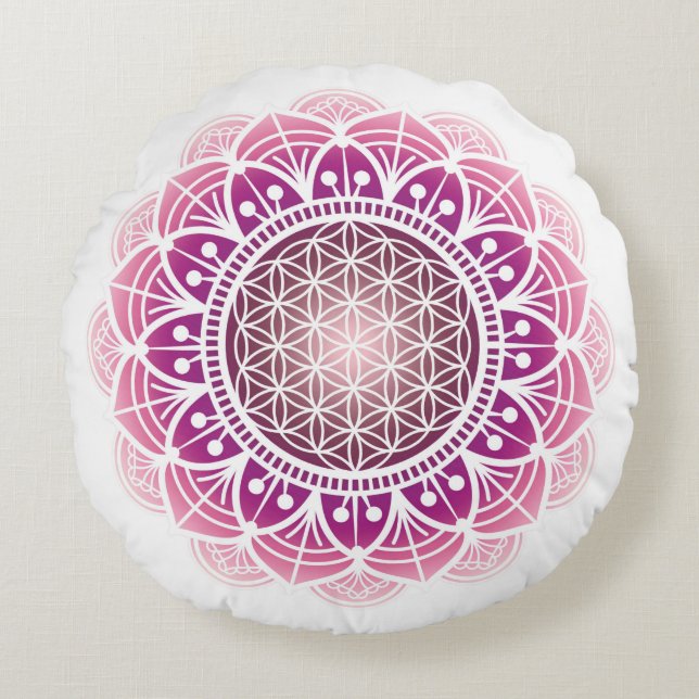 Méditation coussin Mandala fleur de vie rose (Devant)