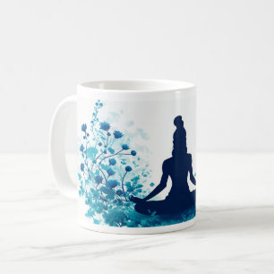 Méditation Illustration Mug - bleu serène Floral
