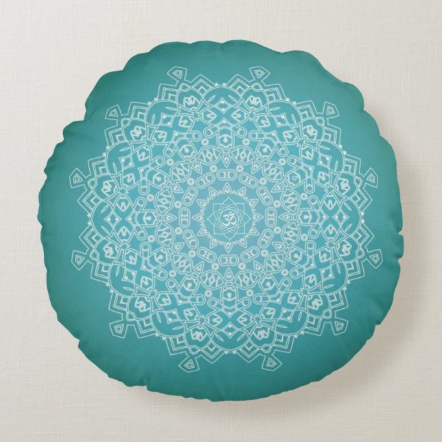 Méditation Mandala Turquoise et blanche Coussin de (Devant)