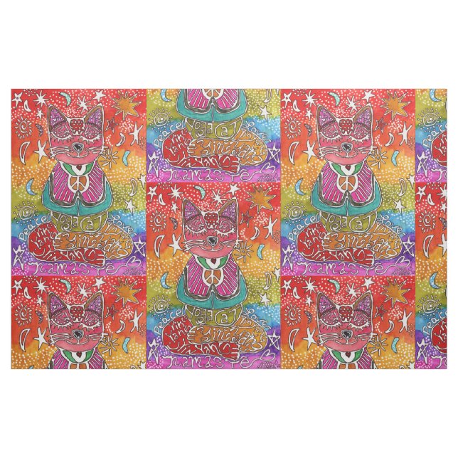 Méditation mignonne Yoga Tissu de chat (Fat Quarter)