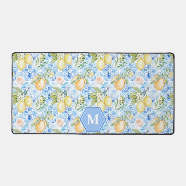 Mediterranean Blue Tile Limoncello Monogram Name (Recto)