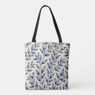 Mediterranean Blue Watercolor Foliage Tote Bag
