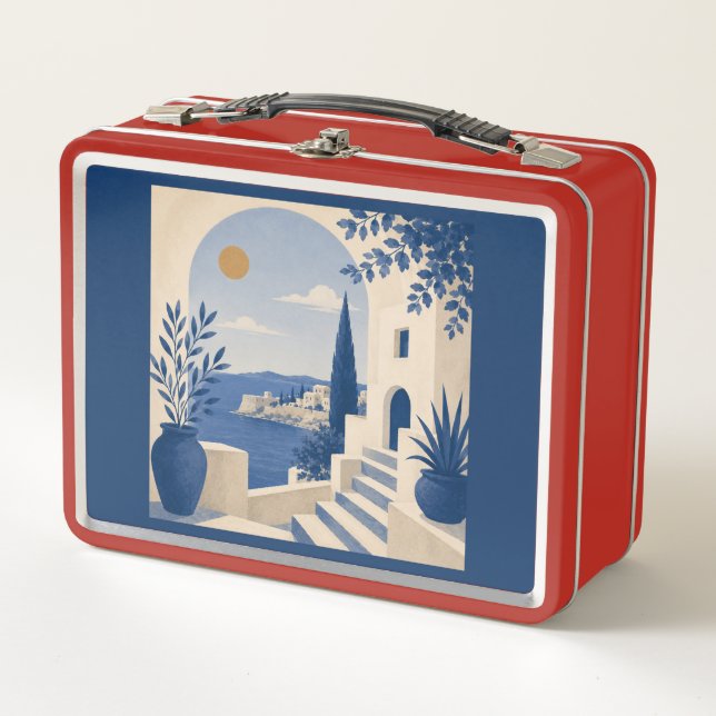 Mediterranean Coastal Arch Navy Blue Lunch Box (Devant)