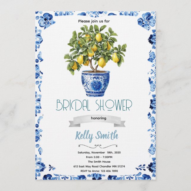 Mediterranean lemon Bridal Shower invitation (Devant)