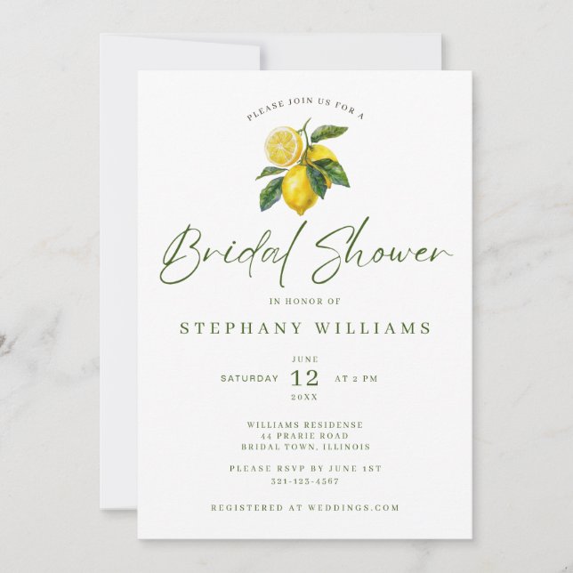 Mediterranean Lemon Theme Bridal Invitation (Devant)