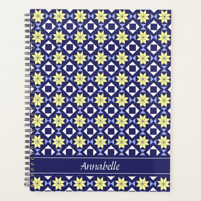 Méditerranée Bleu Bleu Floral Carrelage Nom du Mot (Devant)