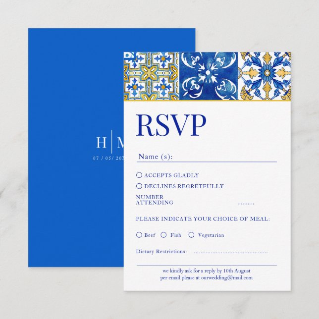 Méditerranée moderne bleu Mariage carte Rsvp (Devant / Derrière)