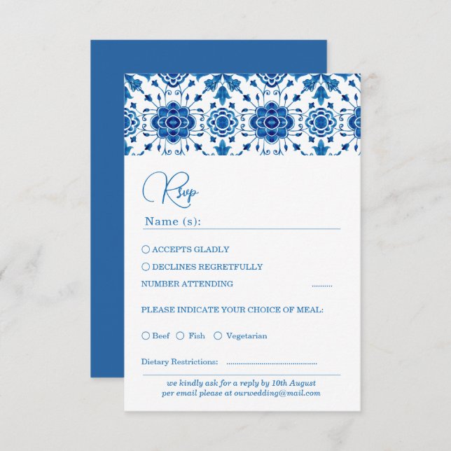 Méditerranée moderne bleu Mariage carte Rsvp (Devant / Derrière)