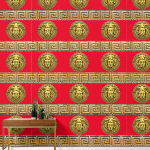 Medusa et clé grecque or sur papier peint designer