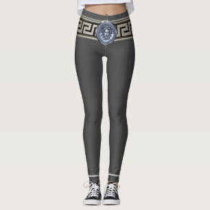 Meduse argentée Clé grecque sur Leggings Grise Gor
