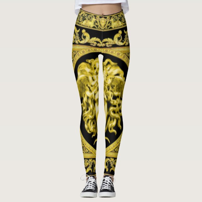 Méduse dorée avec arabesques sur leggings noirs (Devant)