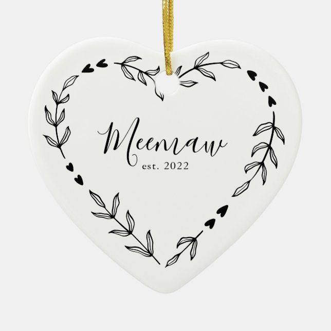 Meemaw Année Est. Ornement en céramique de Noël (Devant)