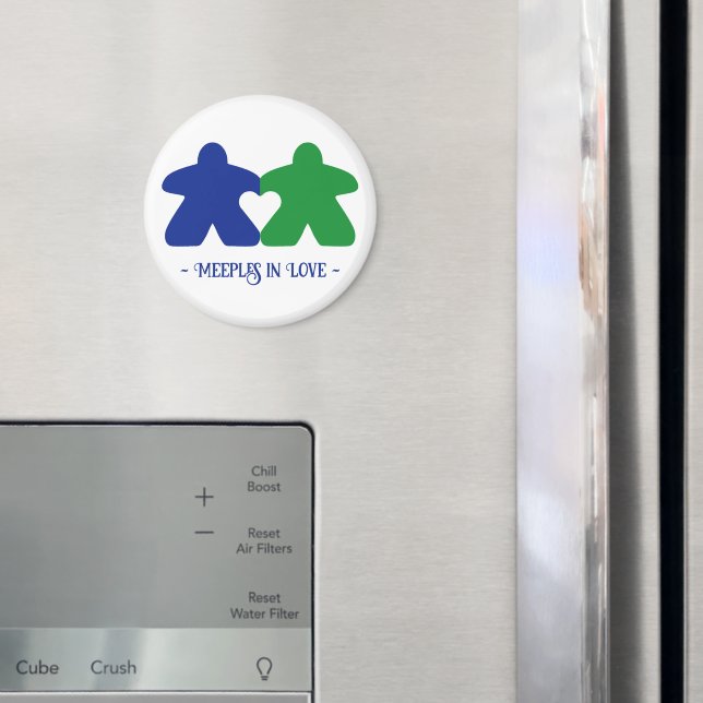 Meeples amoureux, aimant bleu et vert (In situ (réfrigérateur))