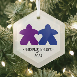 Meeples en amour, Ornement en verre violet et bleu