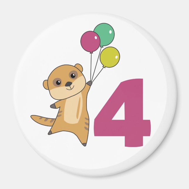 Meerkat 4e anniversaire Ballons Enfants Magnet (Devant)