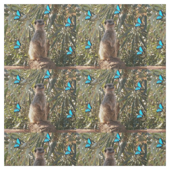 Meerkat Et Papillons Bleus, Tissu (Échantillon)