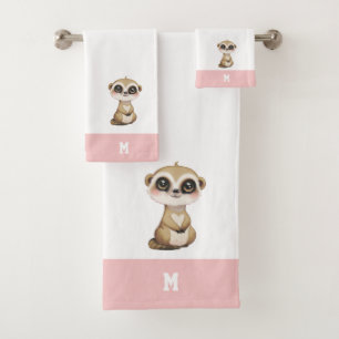 Meerkat & Monogramme personnalisés en rose et blan