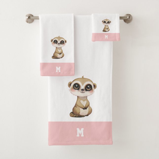 Meerkat & Monogramme personnalisés en rose et blan (En situation)