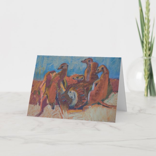 Meerkats au coucher du soleil - carte d'art (Devant)