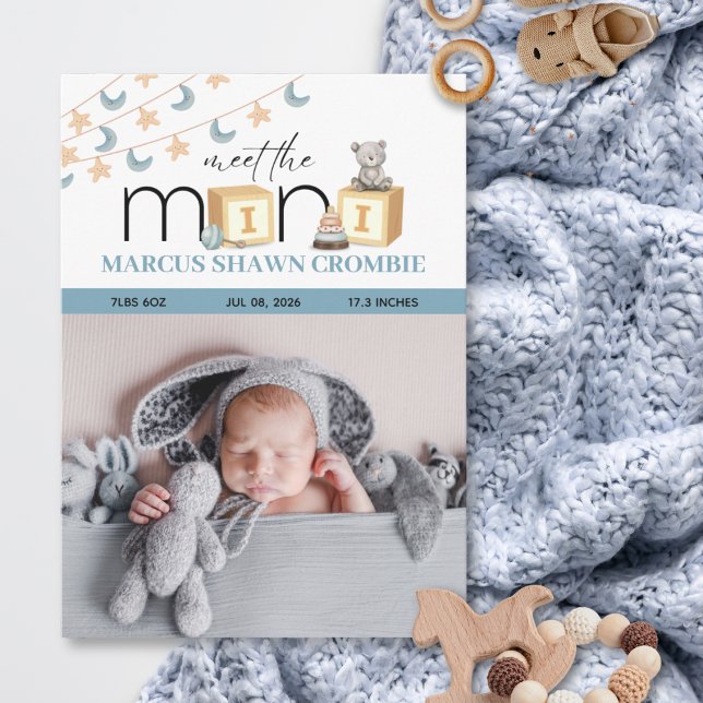 Meet The Mini Blue Baby Birth Announcement Card (Créateur téléchargé)