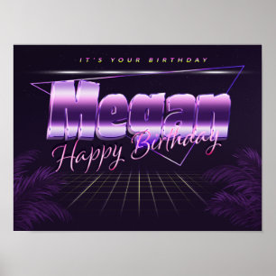 Megan Nom Prénom affiche rétro lila Anniversaire