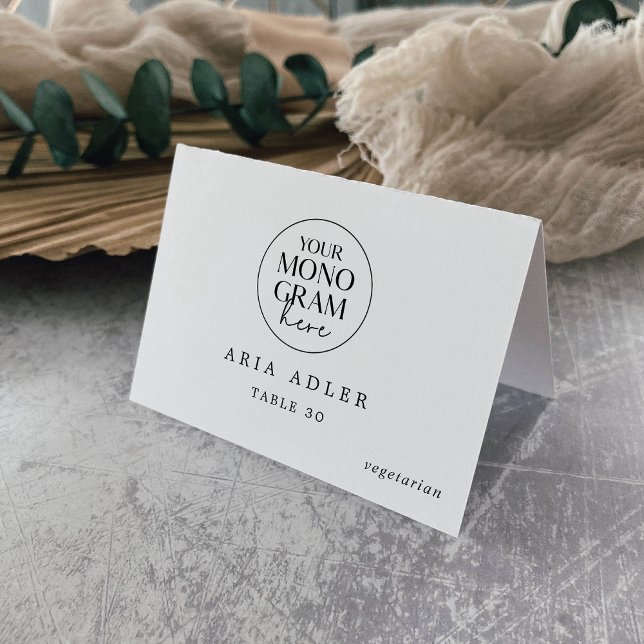 MEGHAN Monogramme noir blanc Mariage Cartes de lie (MEGHAN Monogram Black White Wedding Place Cards)