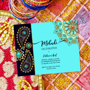 Mehndi bleu or bijoux cachemire budget invitation