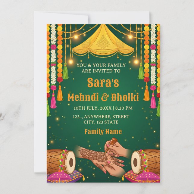 Mehndi & Dholki Night Invitation Template (Devant)