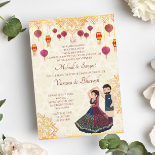 Mehndi et sangeet invitation mignon couple indien