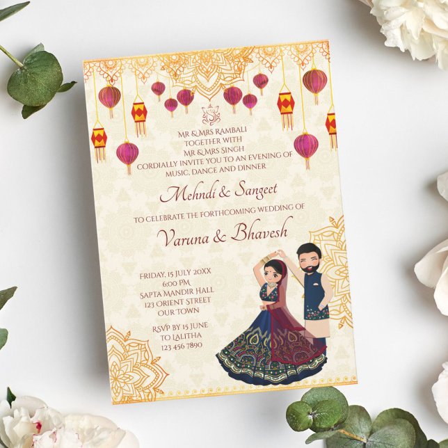 Mehndi et sangeet invitation mignon couple indien (Créateur téléchargé)