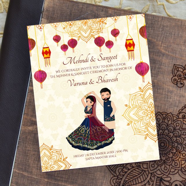 Mehndi et sangeet invitation mignon couple indien (Créateur téléchargé)